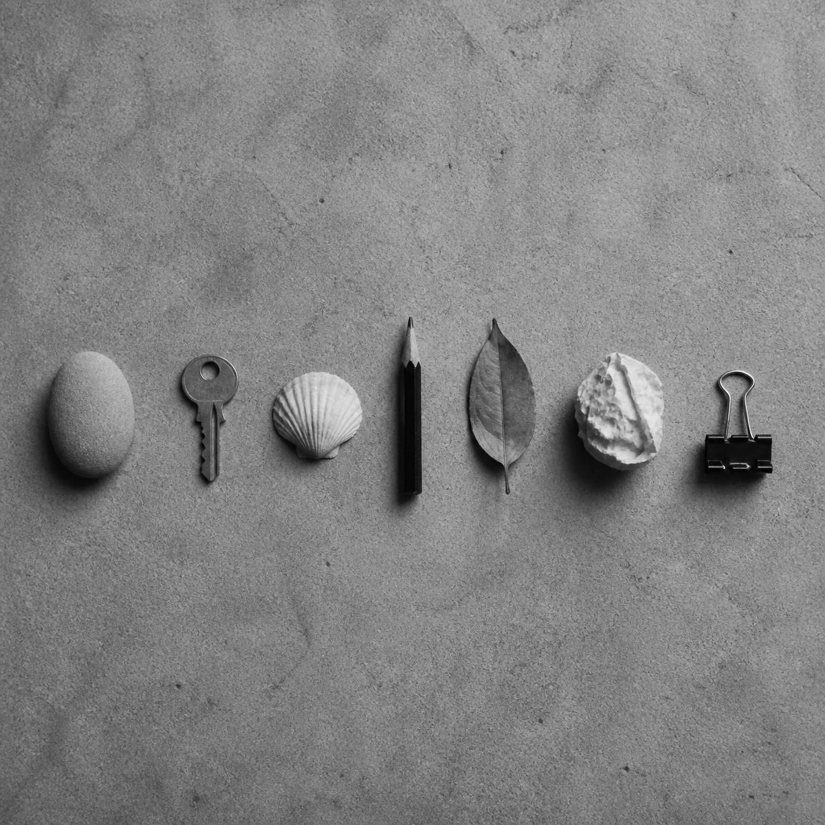 A tidy arrangement of objects with generous space between them