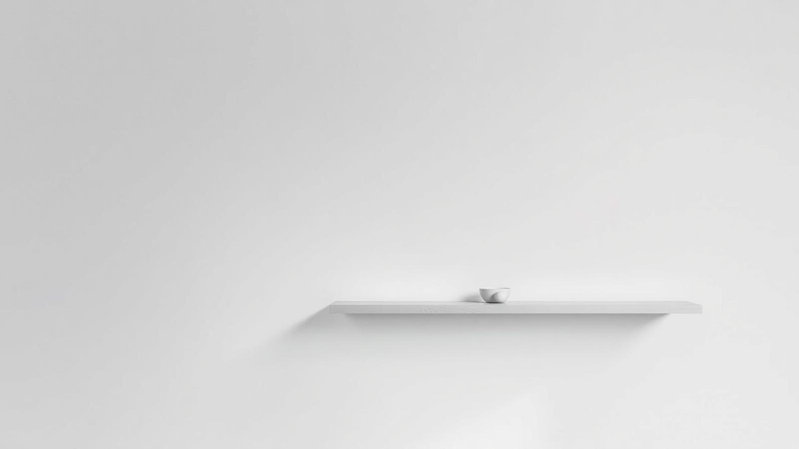 A shelf holding a small number of objects in even light